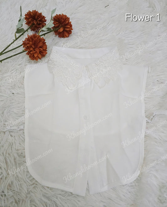 White Collar Bib with Floral Accent