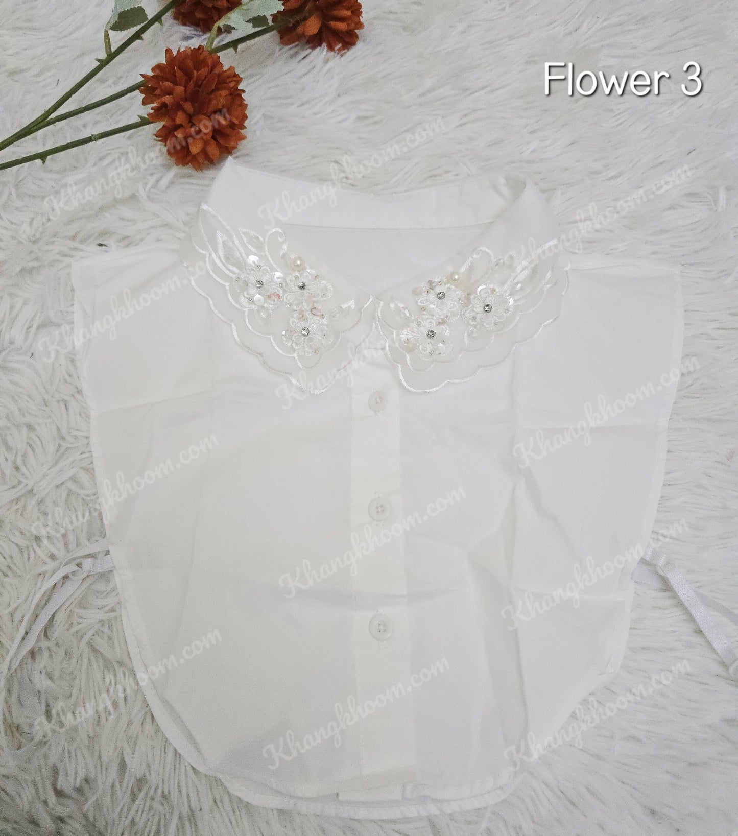 White Collar Bib with Floral Accent