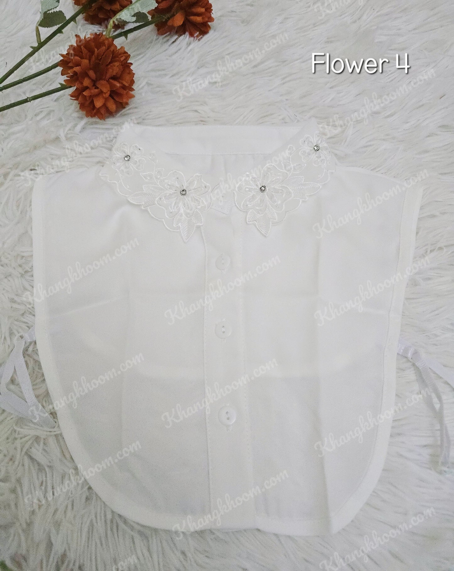 White Collar Bib with Floral Accent