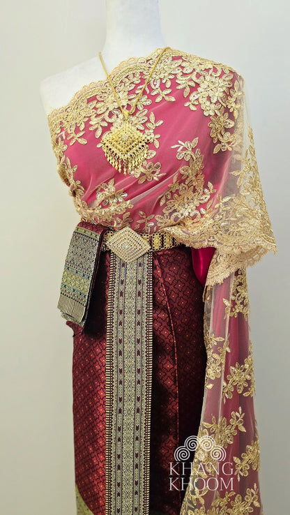 Red Thai Women Skirt Set