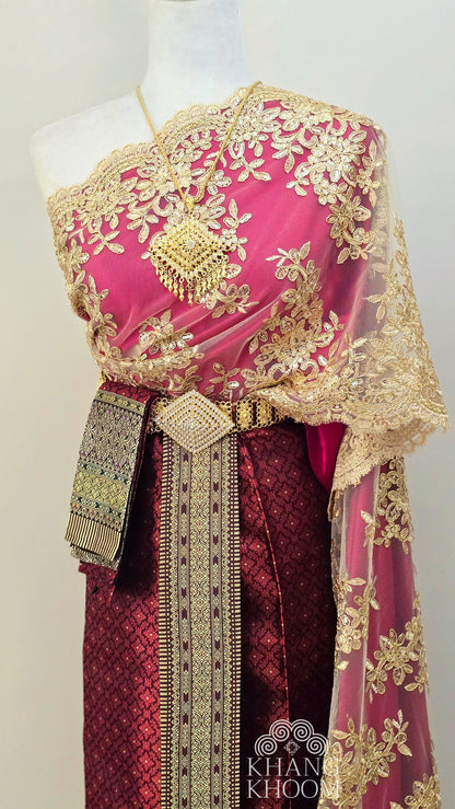 Red Thai Women Skirt Set