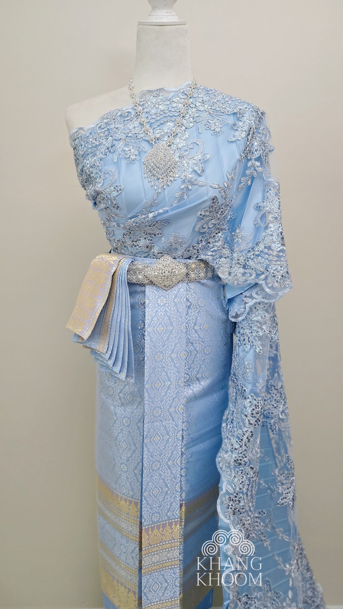 Light blue Thai Women Skirt Set