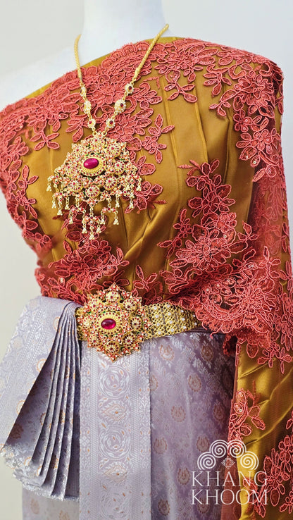 Silver and Copper Thai Women Skirt Set