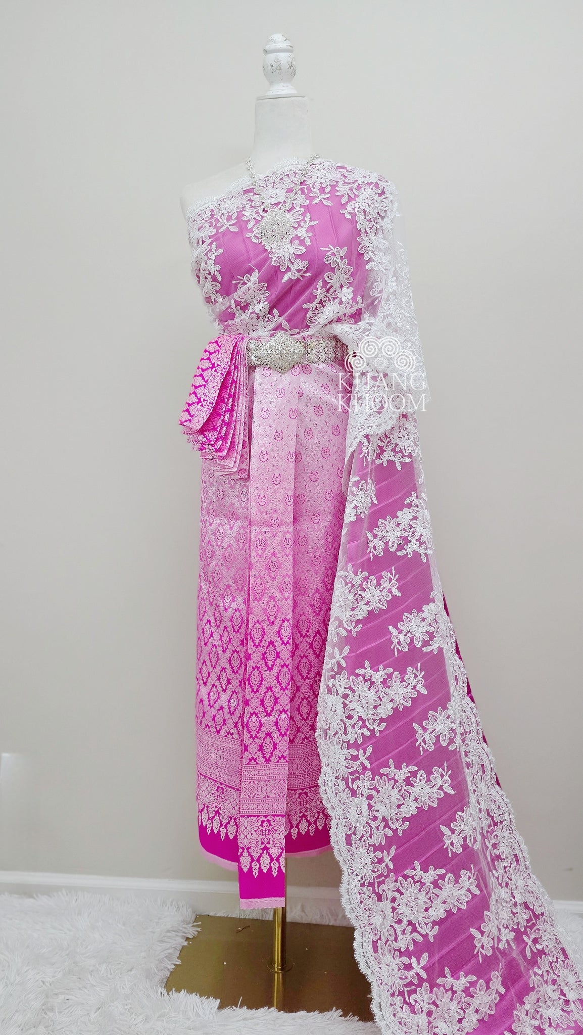 Fuchsia and White Thai Skirt Set