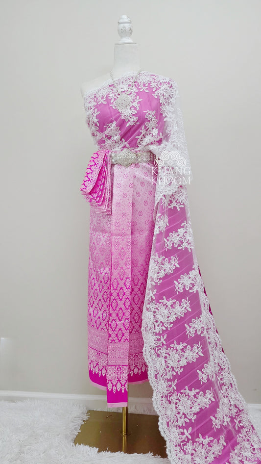 Fuchsia and White Thai Skirt Set