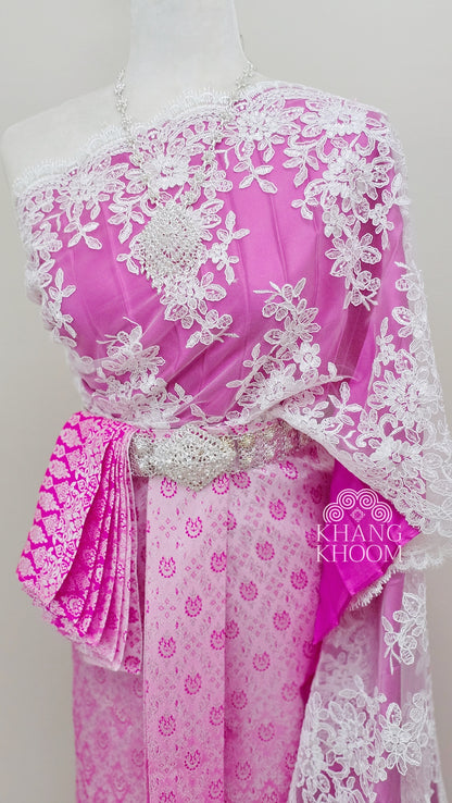 Fuchsia and White Thai Skirt Set