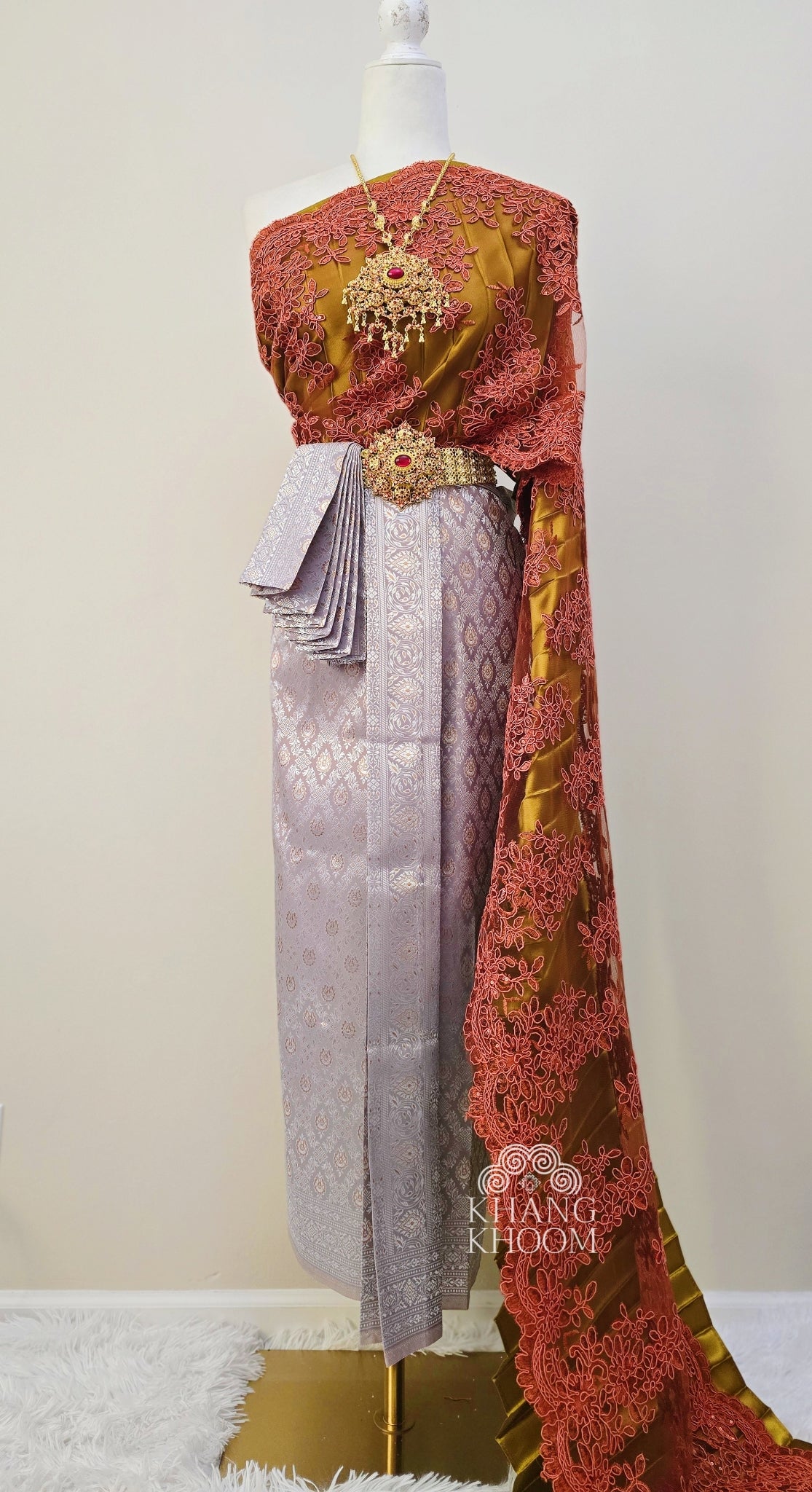 Silver and Copper Thai Women Skirt Set