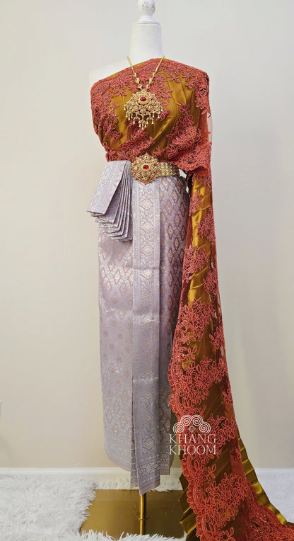 Silver and Copper Thai Women Skirt Set