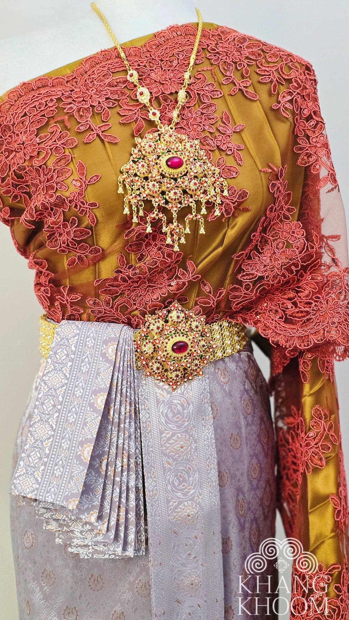 Silver and Copper Thai Women Skirt Set
