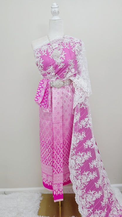 Fuchsia and White Thai Skirt Set