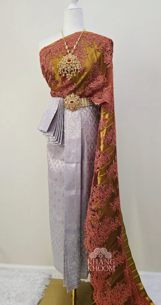 Silver and Copper Thai Women Skirt Set