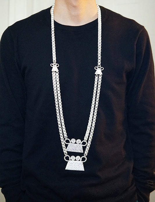 Double-layer Hmong soul lock chain chain necklace. Hmong Xauv. Hmong Men Xauv