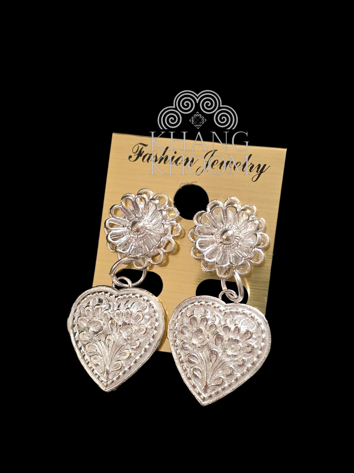 Heart Floral Stamped Earrings