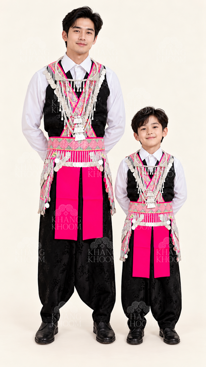 Hmong Boy Black Floral Vest Set