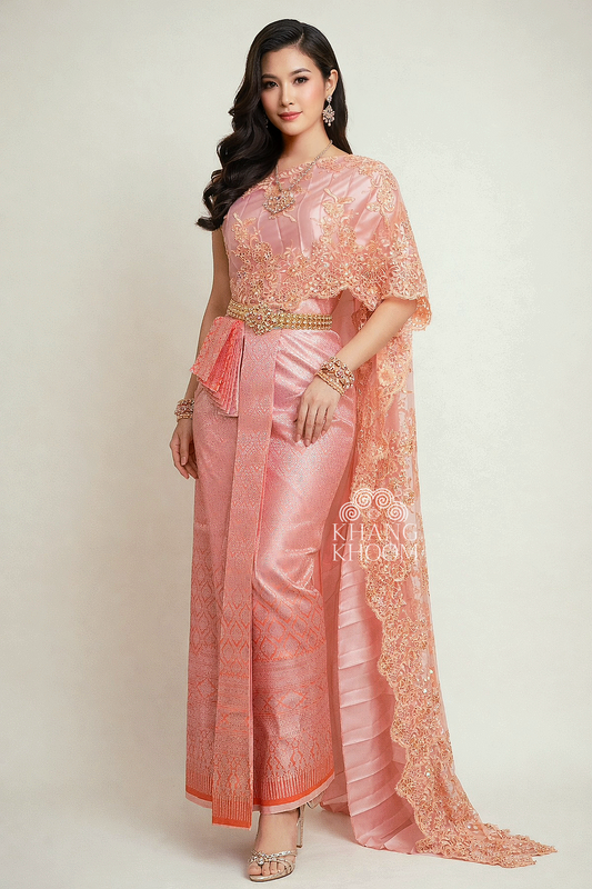 Coral Ombre Thai Women Skirt Set