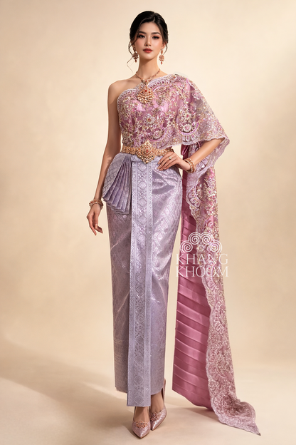 Dusty Lavendar and Silver Thai Women Skirt Set