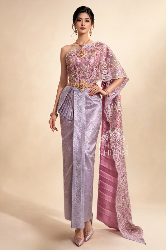 Dusty Lavendar and Silver Thai Women Skirt Set