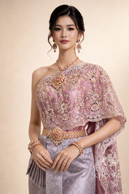 Dusty Lavendar and Silver Thai Women Skirt Set