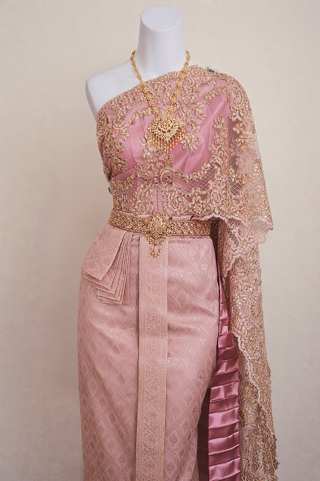 Muave Pink and Gold Thai Women Skirt Set