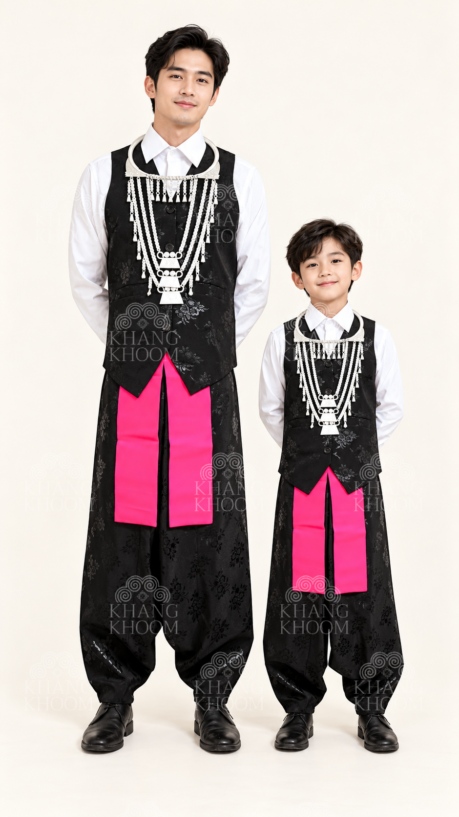 Hmong Boy Black Floral Vest Set