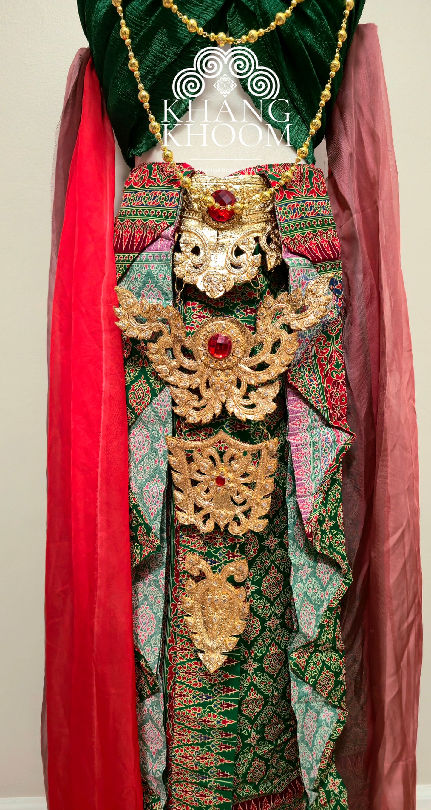 Green & Red Thai Women Skirt Set