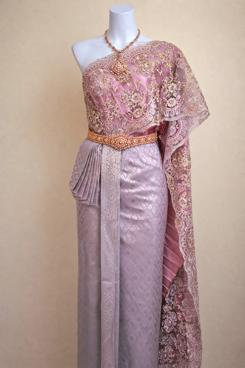 Dusty Lavendar and Silver Thai Women Skirt Set