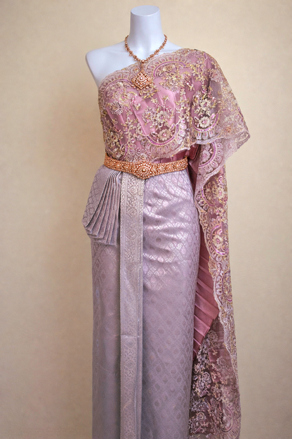 Dusty Lavendar and Silver Thai Women Skirt Set