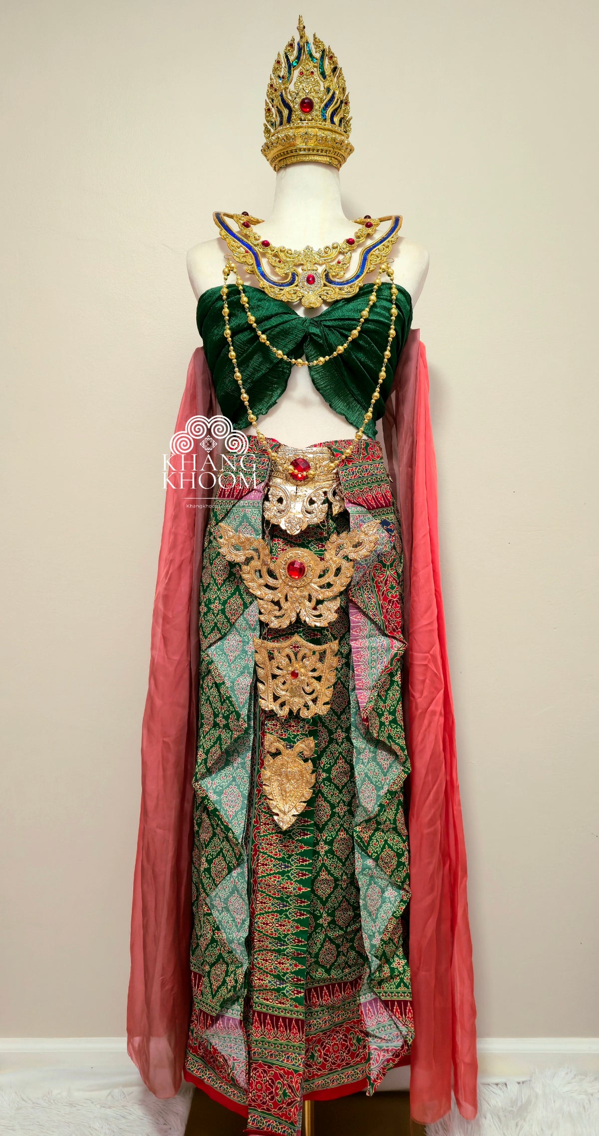 Green & Red Thai Women Skirt Set