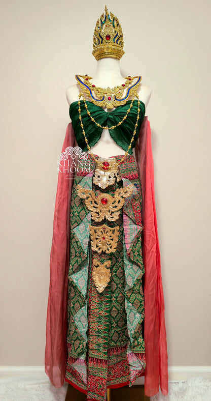 Green & Red Thai Women Skirt Set