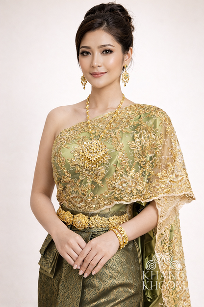 Olive Green Thai Women Skirt Set