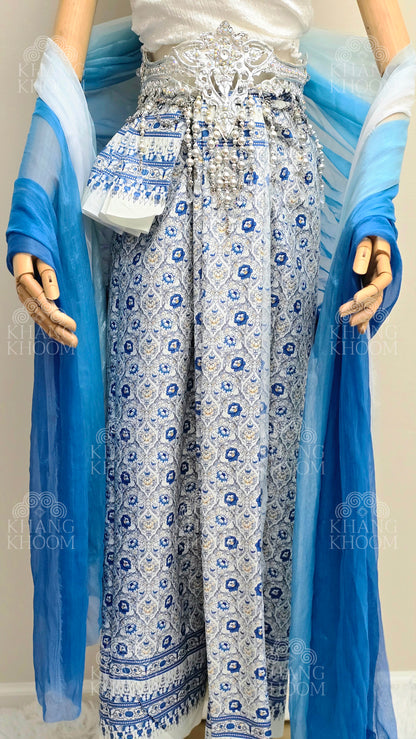 Blue and white Thai Nakee Wrap Clothing Set