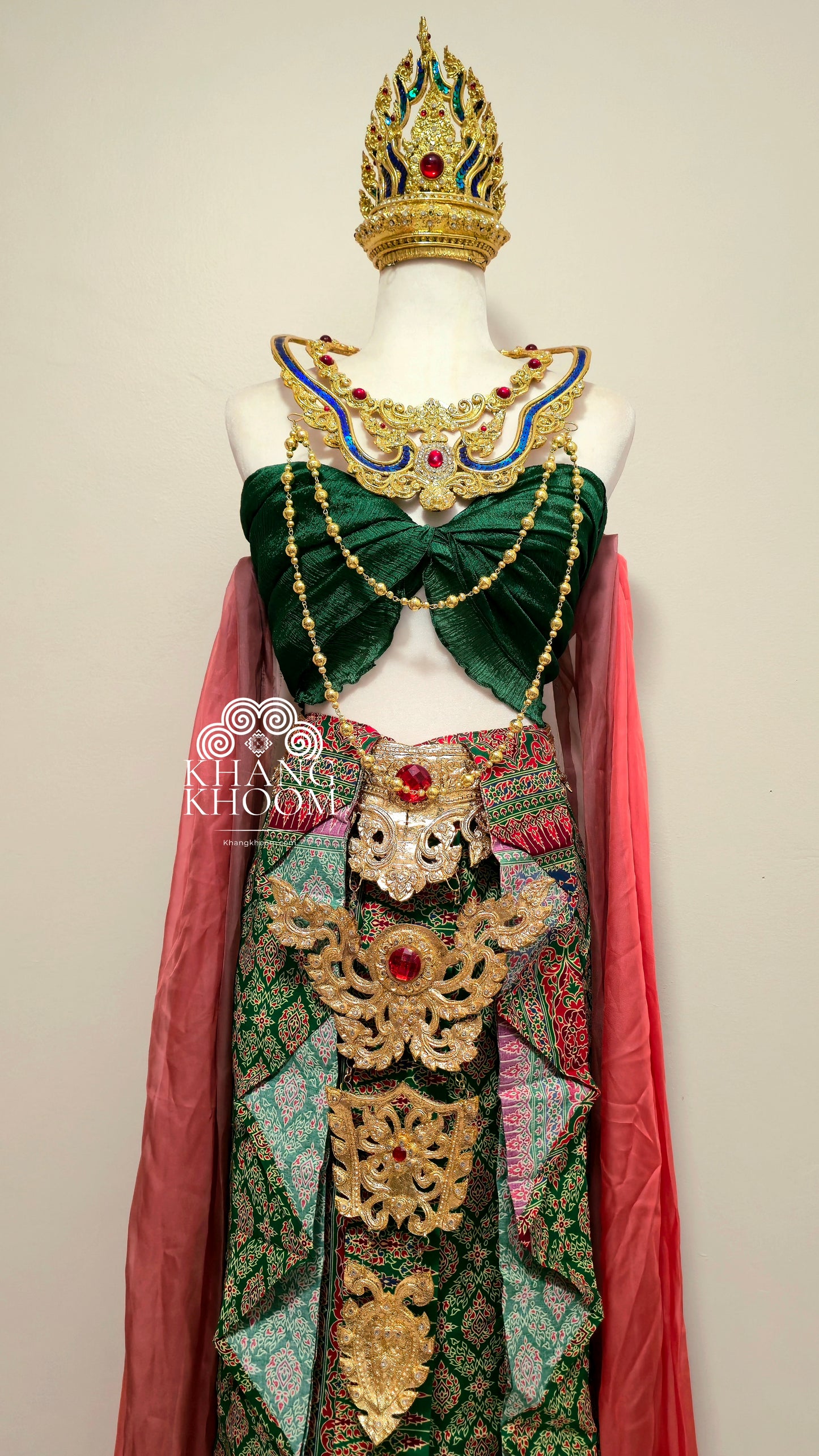 Green & Red Thai Women Skirt Set