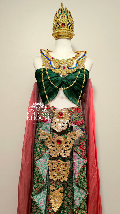 Green & Red Thai Women Skirt Set