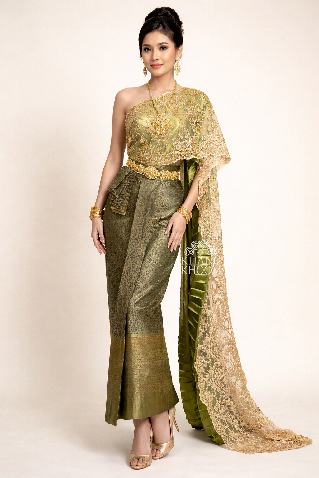 Olive Green Thai Women Skirt Set