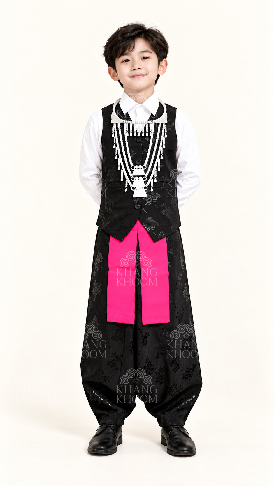 Hmong Boy Black Floral Vest Set