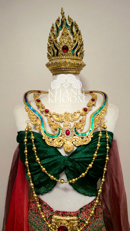 Green & Red Thai Women Skirt Set